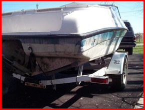 Trailered power boat BEFORE restoration by ISLAND GIRL® System
